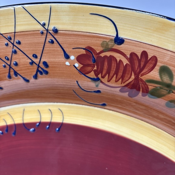 Ambiance Romance Oval Platter 18" Nance Wheeler Hand Painted Red Folk Floral - Picture 10 of 14